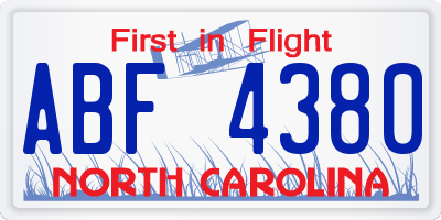 NC license plate ABF4380
