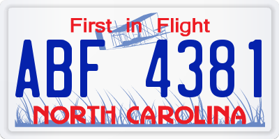 NC license plate ABF4381