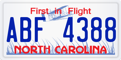 NC license plate ABF4388