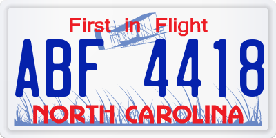 NC license plate ABF4418
