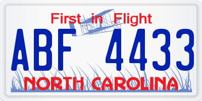 NC license plate ABF4433