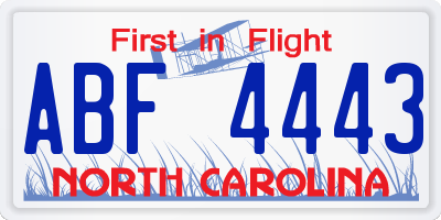 NC license plate ABF4443