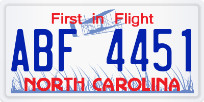 NC license plate ABF4451