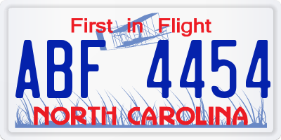NC license plate ABF4454