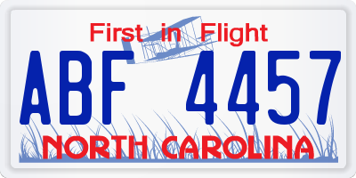 NC license plate ABF4457