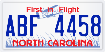 NC license plate ABF4458