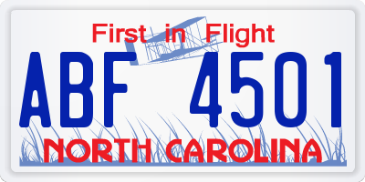 NC license plate ABF4501