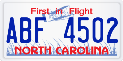 NC license plate ABF4502