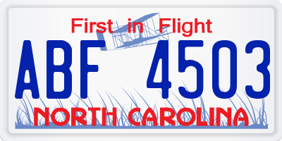 NC license plate ABF4503