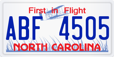 NC license plate ABF4505