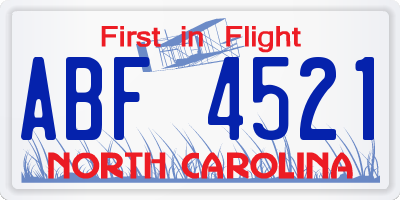 NC license plate ABF4521