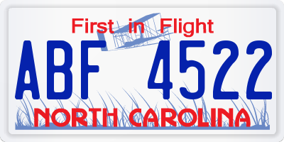NC license plate ABF4522