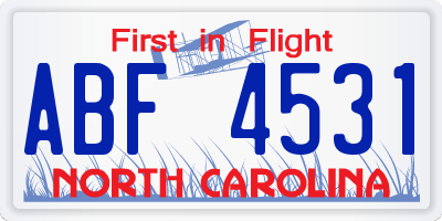 NC license plate ABF4531
