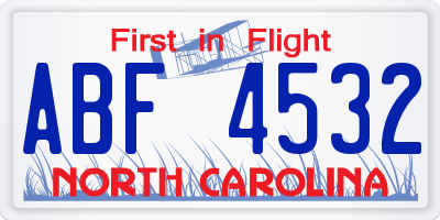 NC license plate ABF4532