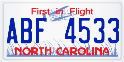 NC license plate ABF4533