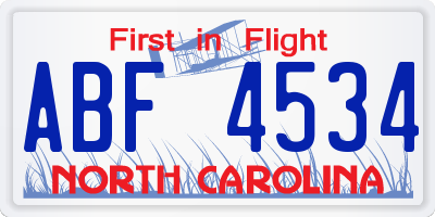NC license plate ABF4534