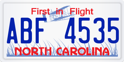 NC license plate ABF4535