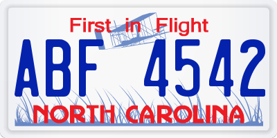 NC license plate ABF4542