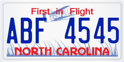 NC license plate ABF4545