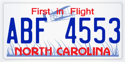 NC license plate ABF4553