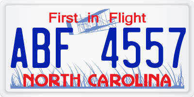 NC license plate ABF4557