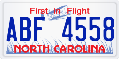 NC license plate ABF4558
