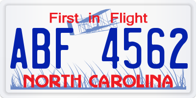 NC license plate ABF4562