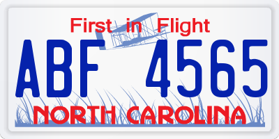 NC license plate ABF4565