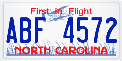 NC license plate ABF4572