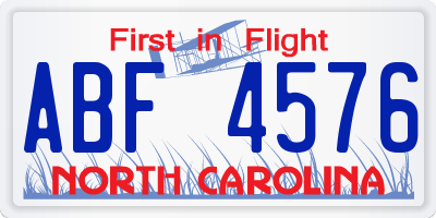 NC license plate ABF4576
