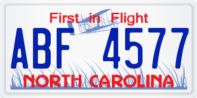 NC license plate ABF4577