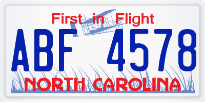 NC license plate ABF4578
