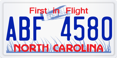 NC license plate ABF4580