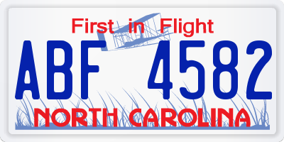 NC license plate ABF4582
