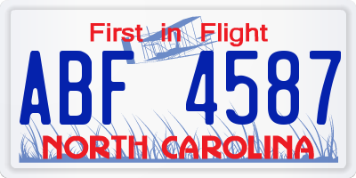 NC license plate ABF4587