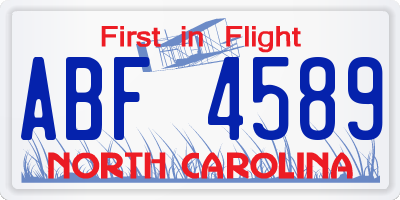 NC license plate ABF4589