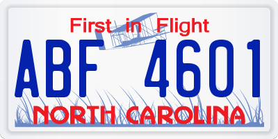 NC license plate ABF4601
