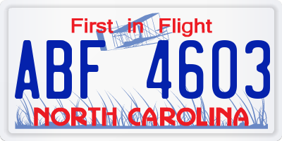 NC license plate ABF4603