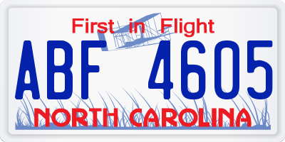 NC license plate ABF4605