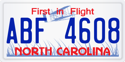NC license plate ABF4608