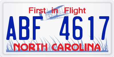 NC license plate ABF4617