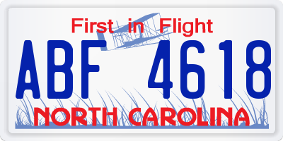 NC license plate ABF4618