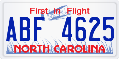NC license plate ABF4625