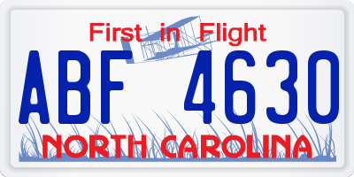 NC license plate ABF4630