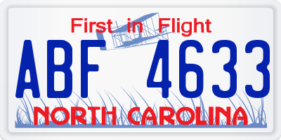 NC license plate ABF4633