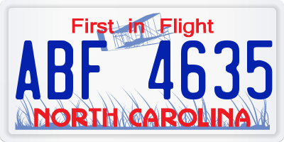 NC license plate ABF4635