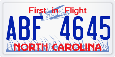 NC license plate ABF4645