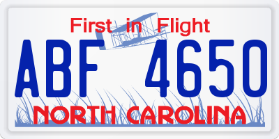 NC license plate ABF4650