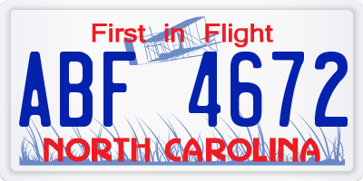 NC license plate ABF4672