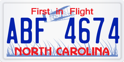 NC license plate ABF4674